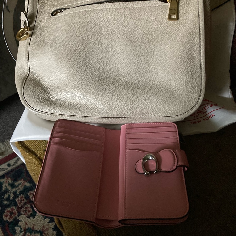 Cream and Pink Women's Bag and Wallet Set